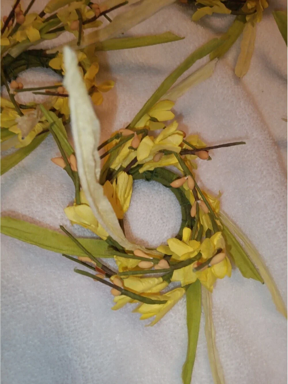 Lot of 6 Yellow Forsythia Candle Rings Spring Floral Napkin Holders Boho